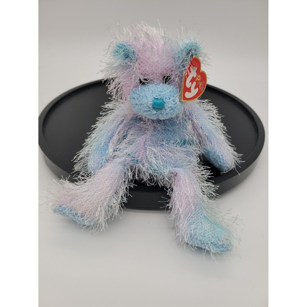 2002 TY Punkies Twizzles Bear Plush Blue Lavender Shaggy Fur With Tag